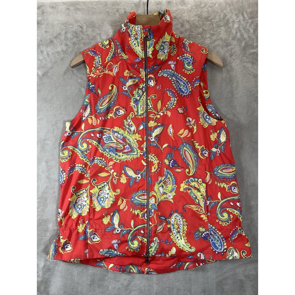 RLX Ralph Lauren Vest Womens Golf Small Coral‎ Paisley Full Zip Pockets Outdoors